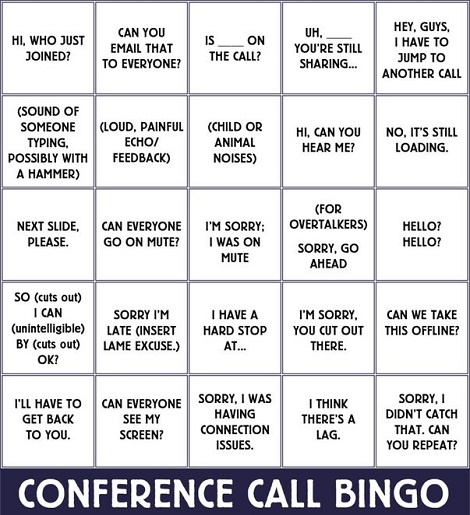 To everyone now working from home let me introduce you to conference call bingo
